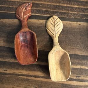 Handcrafted Wooden Leaf Scoops - Brown and Tan